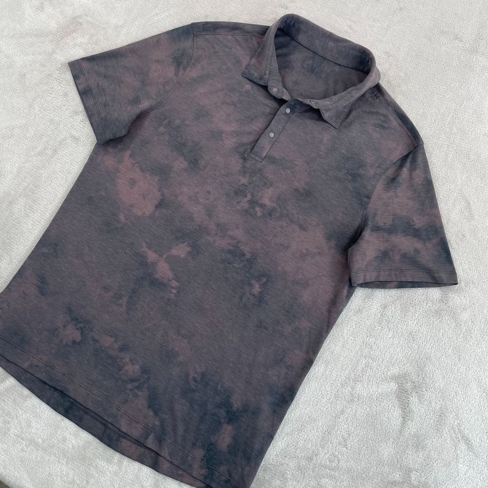 Lululemon Evolution Polo Shirt Men Large Diamond Dye Purple Taupe Black Golf $98